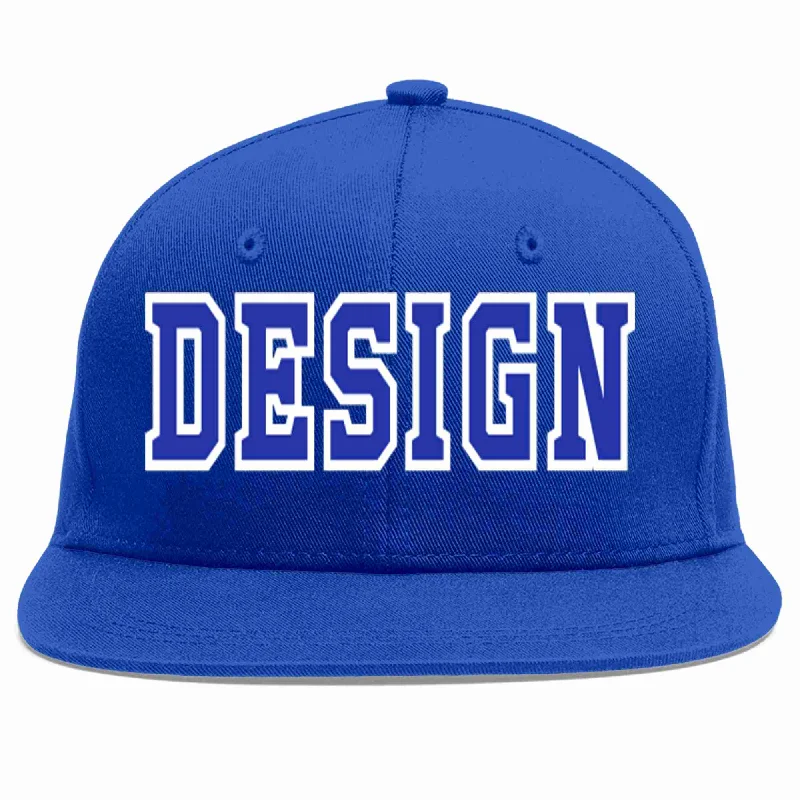 Baseball Cap For Outdoor Sports-Custom Royal Royal-White Flat Eaves Sport Baseball Cap Design for Men/Women/Youth