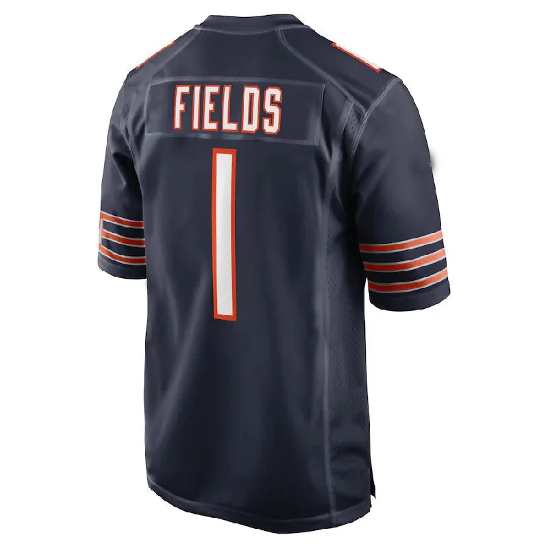 Rugby Jersey For Casual Fans-C. Bears #1 Justin Fields Navy Player Game Jersey Stitched American Football Jerseys