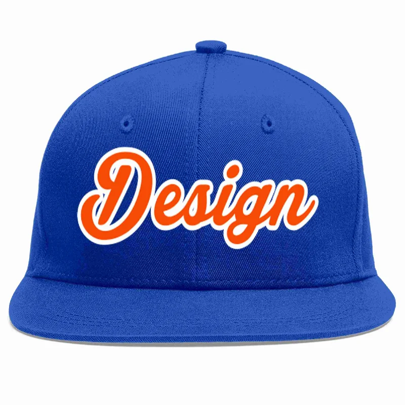 Custom Baseball Cap For Birthdays-Custom Royal Orange-White Flat Eaves Sport Baseball Cap Design for Men/Women/Youth