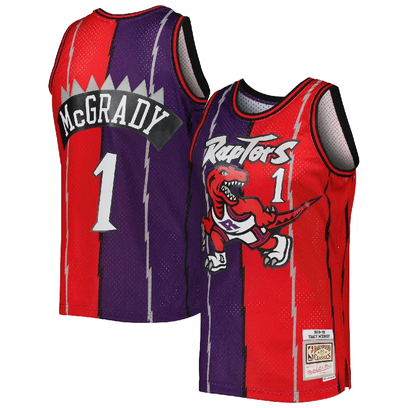 Basketball Jersey For Custom Apparel-Tracy Mcgrady Toronto Raptors Hardwood Classics 1998/99 Split Swingman Basketball Jersey - Purple/red