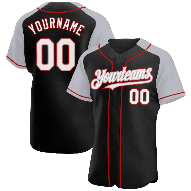 Baseball Jersey With High-Quality Material-Custom Black White Gray-Red Authentic Raglan Sleeves Baseball Jersey