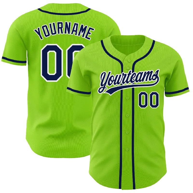 Baseball Jersey For Promotional Apparel-Custom Neon Green Navy-White Authentic Baseball Jersey