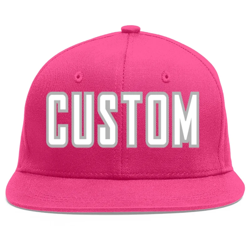 Custom Baseball Cap For Gifts-Custom Rose Red White-Gray Flat Eaves Sport Baseball Cap