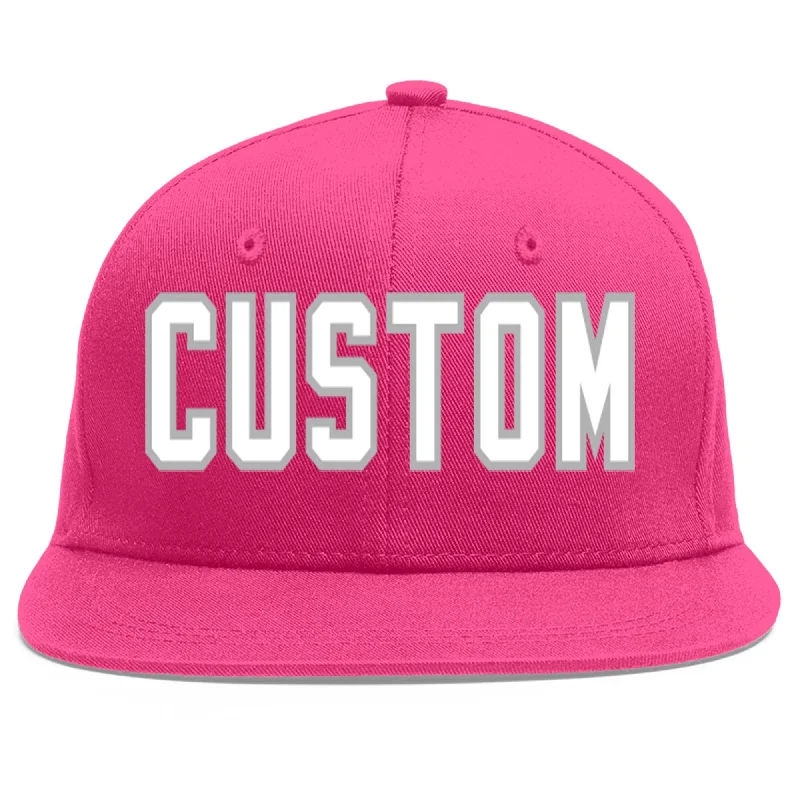 Baseball Cap For Sponsorship Branding-Custom Rose Red White-Gray Flat Eaves Sport Baseball Cap