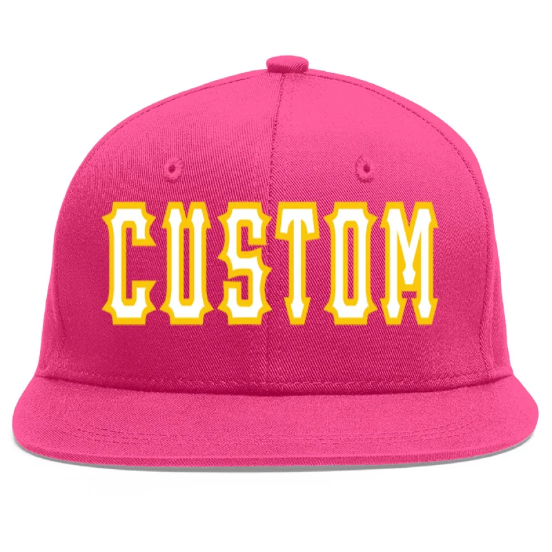 Baseball Cap For Custom Groups-Custom Rose Red White-Gold Flat Eaves Sport Baseball Cap