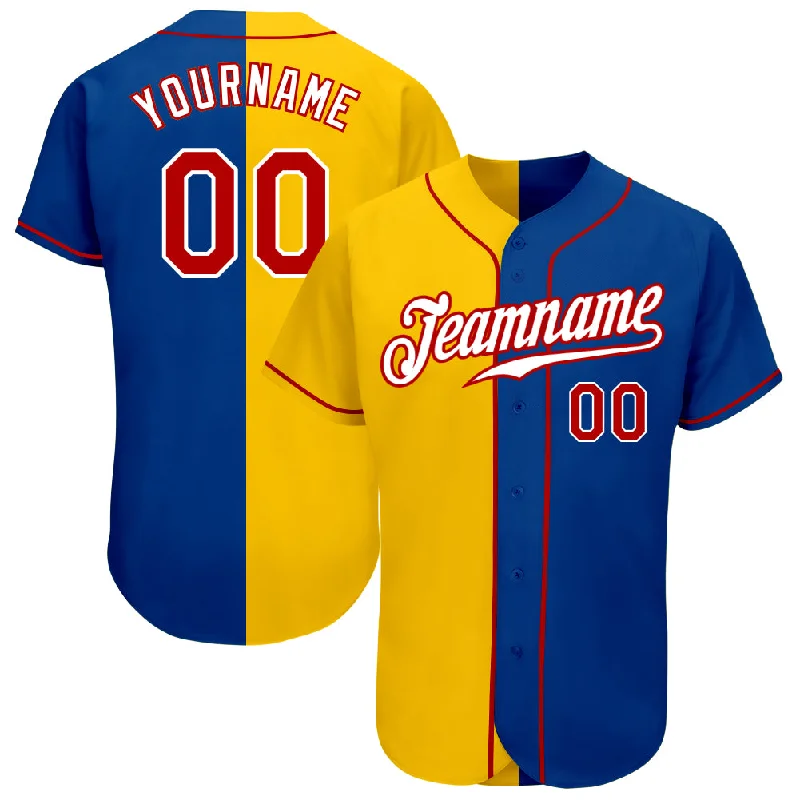 Baseball Jersey For Team Recognition-Custom Royal Red-Yellow Authentic Split Fashion Baseball Jersey