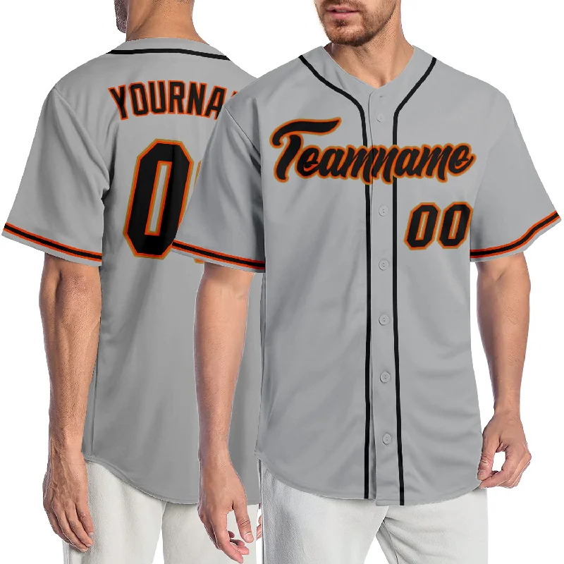 Baseball Jersey With Ventilation Features-Custom Gray Black-Orange Authentic Baseball Jersey