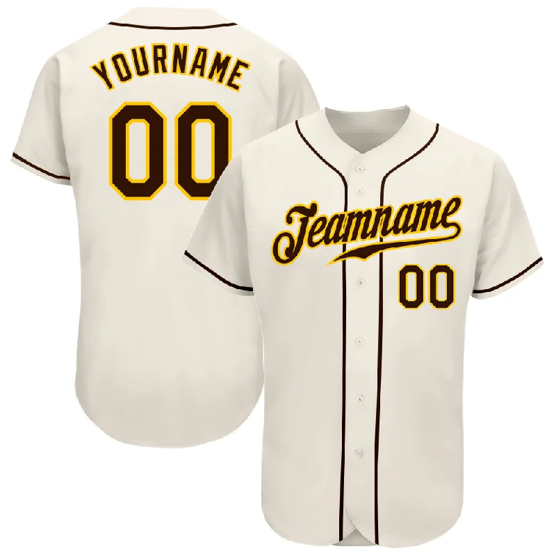 Baseball Jersey For Professional Brands-Custom Cream Brown-Gold Authentic Baseball Jersey