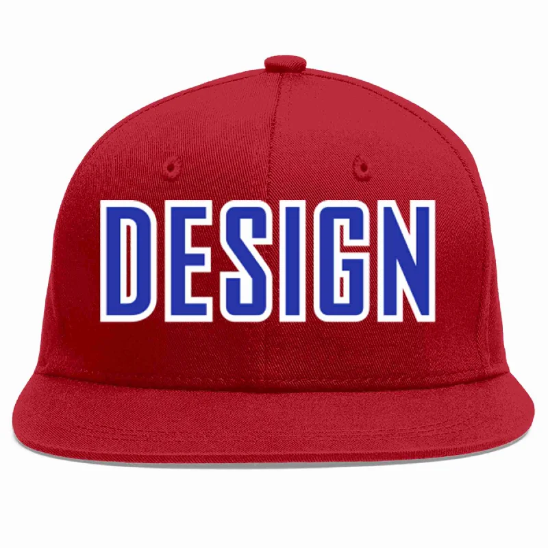 Baseball Cap For Trendy Styles-Custom Red Royal-White Flat Eaves Sport Baseball Cap Design for Men/Women/Youth