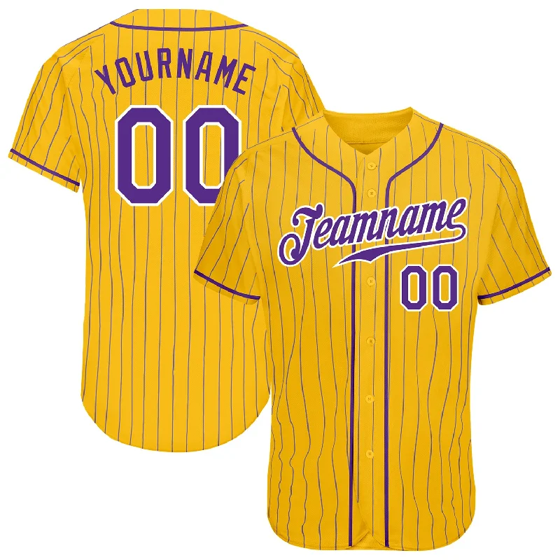 Baseball Jersey With Street Style Look-Custom Yellow Purple Pinstripe Purple-White Authentic Baseball Jersey