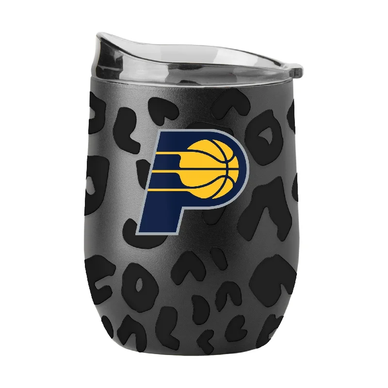 Team Mug For Event-Themed Designs-Indiana Pacers Leopard 16oz Black Powder Coat Curved Beverage