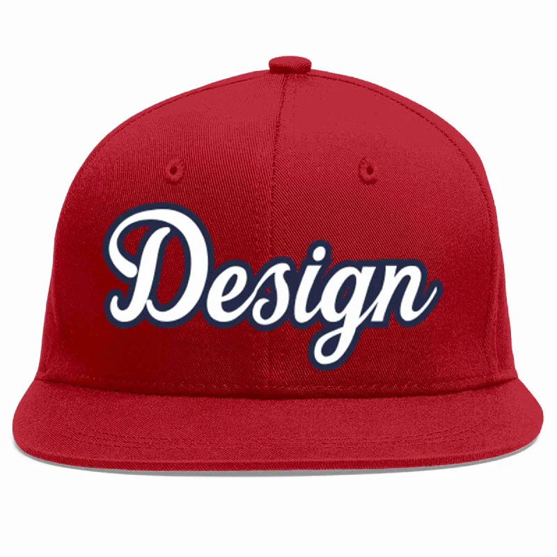 Baseball Cap With Custom Colors-Custom Red White-Navy Flat Eaves Sport Baseball Cap Design for Men/Women/Youth