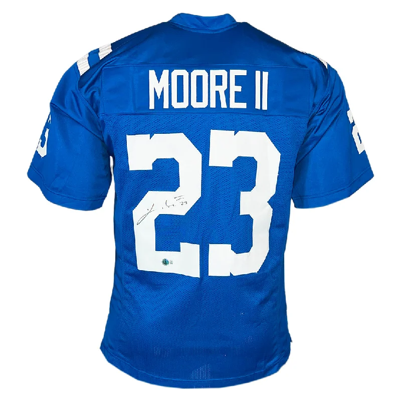 Rugby Jersey For Rugby League Fans-Kenny Moore II Signed Indianapolis Blue Football Jersey (Beckett)