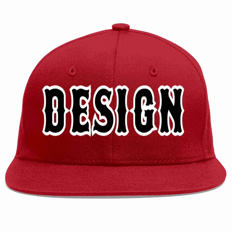 Baseball Cap With Embroidered Graphics-Custom Red Black-White Flat Eaves Sport Baseball Cap Design for Men/Women/Youth