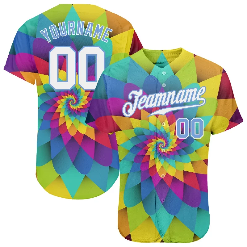 Baseball Jersey For Outdoor Activities-Custom Purple White-Light Blue 3D Pattern Design Rainbow Spiral Authentic Baseball Jersey