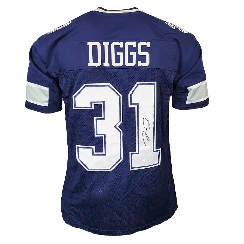 Rugby Jersey For Holidays-Trevon Diggs Signed Dallas Navy Rookie Number Football Jersey (JSA)