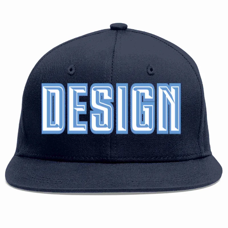 Baseball Cap With Classic Look-Custom Navy White-Light Blue Flat Eaves Sport Baseball Cap Design for Men/Women/Youth