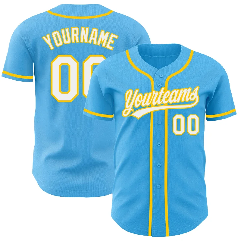 Baseball Jersey For Tough Conditions-Custom Sky Blue White-Yellow Authentic Baseball Jersey