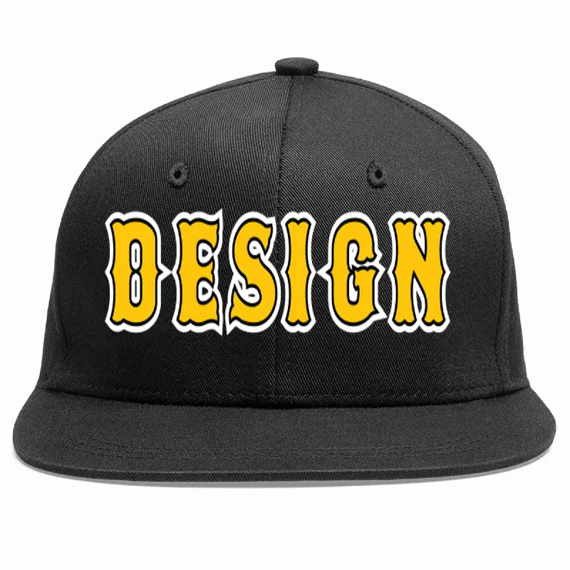 Baseball Cap For Charitable Events-Custom Black Gold-Black Flat Eaves Sport Baseball Cap Design for Men/Women/Youth