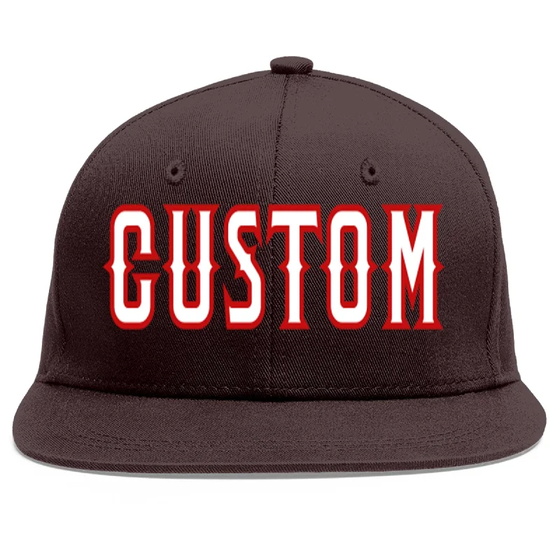 Baseball Cap For UV Protection-Custom Brown White-Red Flat Eaves Sport Baseball Cap