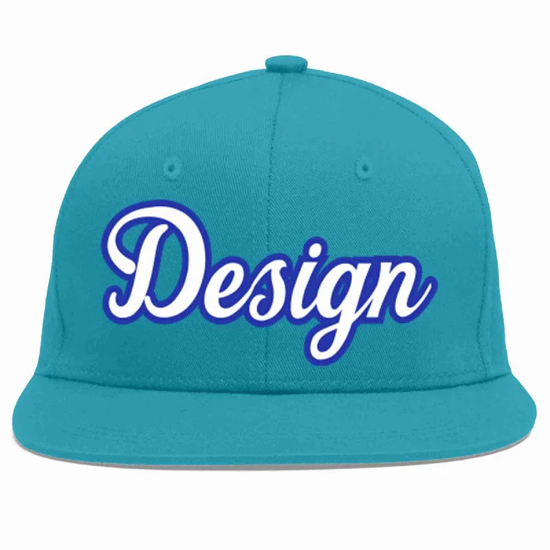 Baseball Cap For Everyday Fashion-Custom Aqua White-Royal Flat Eaves Sport Baseball Cap Design for Men/Women/Youth