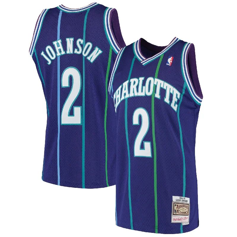 Basketball Jersey For Custom Name Orders-Larry Johnson Charlotte Hornets 1994/95 Hardwood Classics Swingman Basketball Jersey - Purple