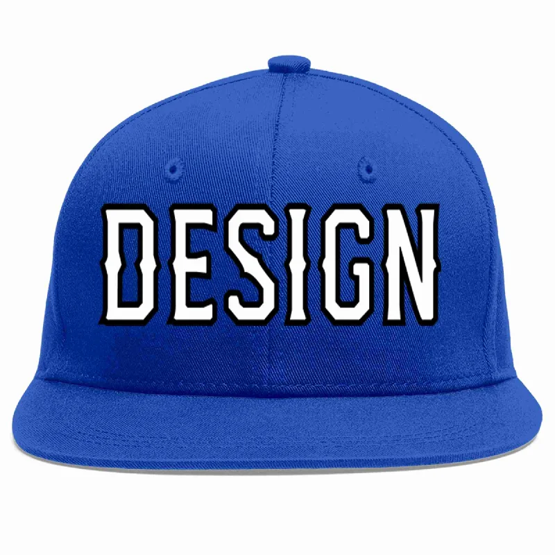 Baseball Cap With Embroidered Graphics-Custom Royal White-Black Flat Eaves Sport Baseball Cap Design for Men/Women/Youth