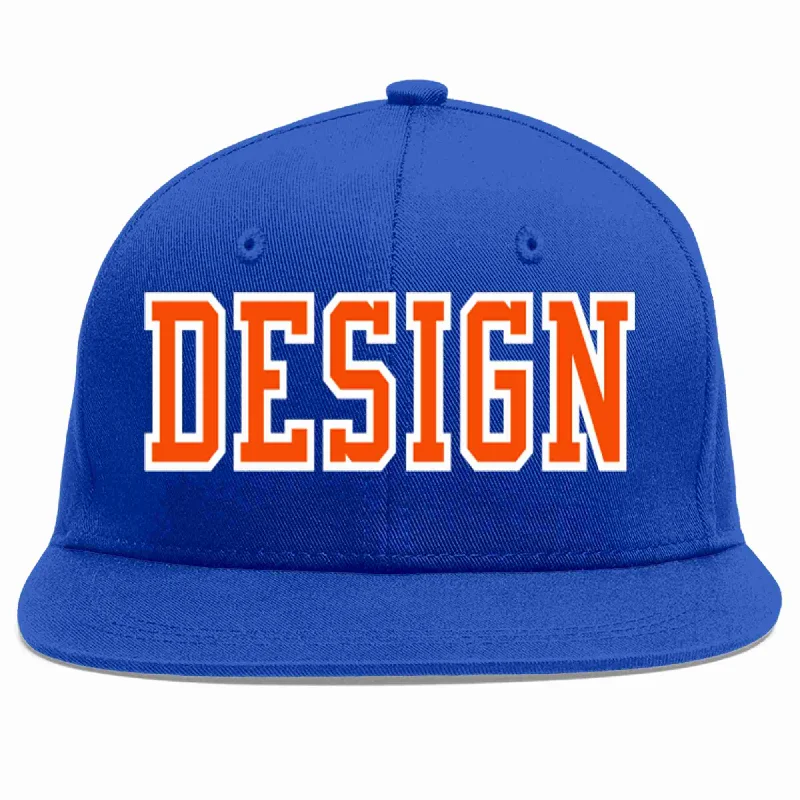 Baseball Cap For Schools-Custom Royal Orange-White Flat Eaves Sport Baseball Cap Design for Men/Women/Youth