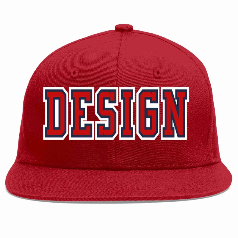 Baseball Cap For College Teams-Custom Red Red-Navy Flat Eaves Sport Baseball Cap Design for Men/Women/Youth