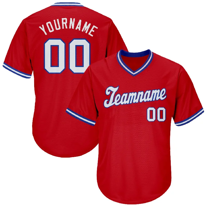 Baseball Jersey For Sports Clothing Lines-Custom Red White-Royal Authentic Throwback Rib-Knit Baseball Jersey Shirt