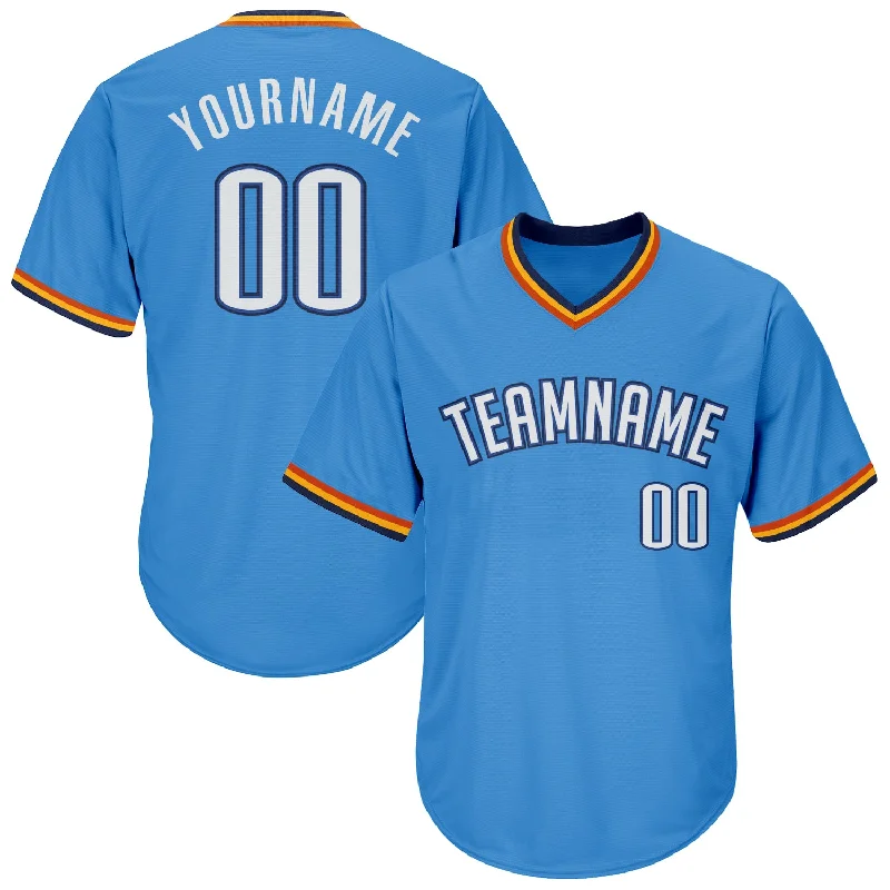 Custom Baseball Jersey-Custom Powder Blue White-Navy Authentic Throwback Rib-Knit Baseball Jersey Shirt