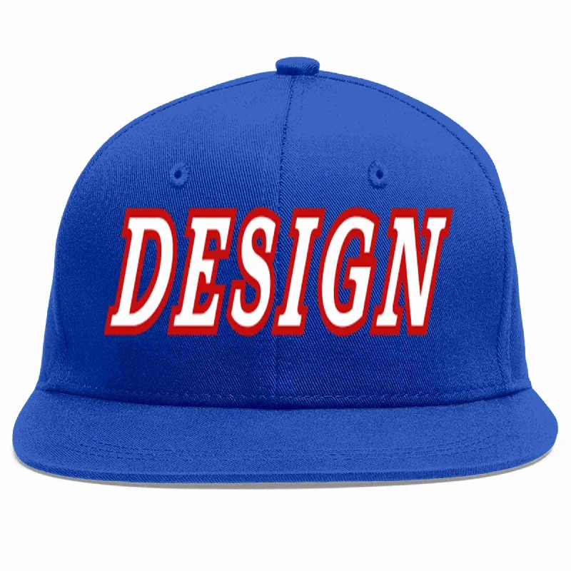 Baseball Cap For Fan Recognition-Custom Royal White-Red Flat Eaves Sport Baseball Cap Design for Men/Women/Youth