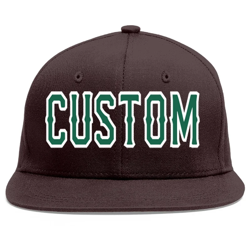 Baseball Cap For Athletic Apparel-Custom Brown Kelly Green-White Flat Eaves Sport Baseball Cap