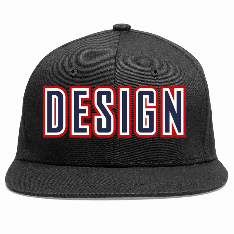 Baseball Cap With Custom Logo-Custom Black Navy-White Flat Eaves Sport Baseball Cap Design for Men/Women/Youth