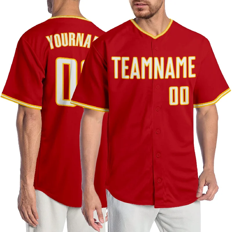 Baseball Jersey For Baseball Fan Clubs-Custom Red White-Gold Authentic Baseball Jersey