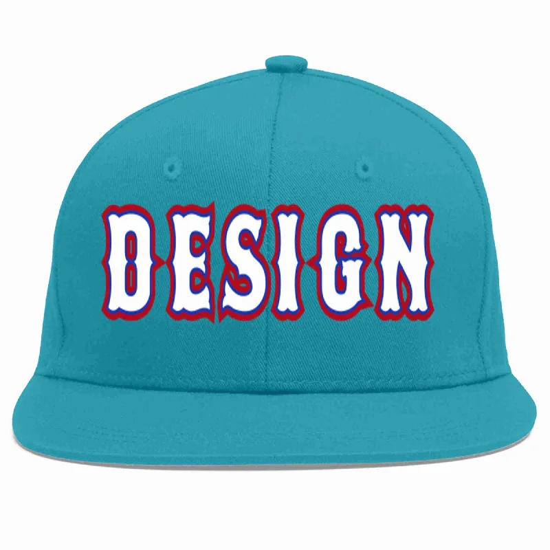 Baseball Cap For Custom Apparel Designs-Custom Aqua White-Royal Flat Eaves Sport Baseball Cap Design for Men/Women/Youth