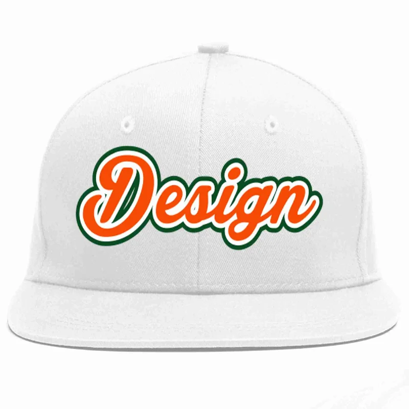 Baseball Cap For Beach Days-Custom White Orange-White Flat Eaves Sport Baseball Cap Design for Men/Women/Youth