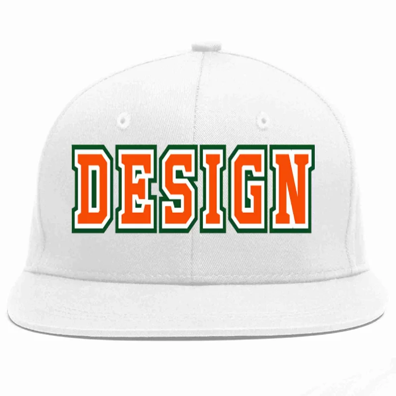 Custom Baseball Cap For Events-Custom White Orange-White Flat Eaves Sport Baseball Cap Design for Men/Women/Youth