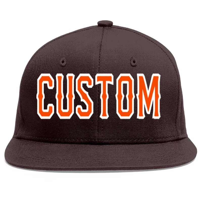 Baseball Cap For Custom Fan Merchandise-Custom Brown Orange-White Flat Eaves Sport Baseball Cap