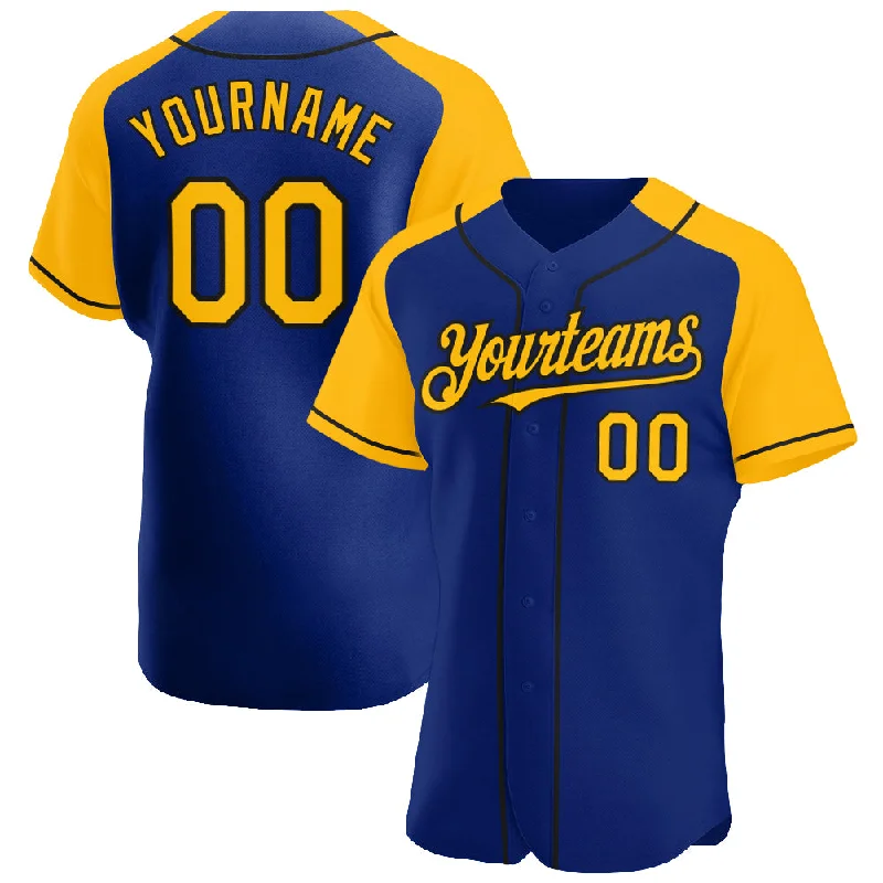 Baseball Jersey For Outdoor Baseball Matches-Custom Royal Gold-Black Authentic Raglan Sleeves Baseball Jersey