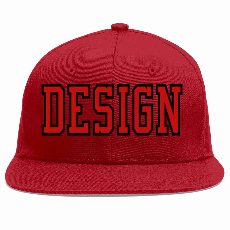 Baseball Cap With Custom Embroidery-Custom Red Red-Black Flat Eaves Sport Baseball Cap Design for Men/Women/Youth