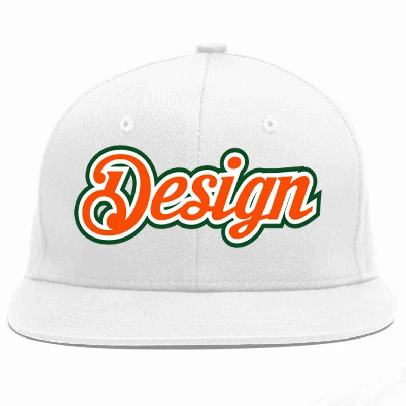 Baseball Cap For Custom Fan Gear-Custom White Orange-White Flat Eaves Sport Baseball Cap Design for Men/Women/Youth