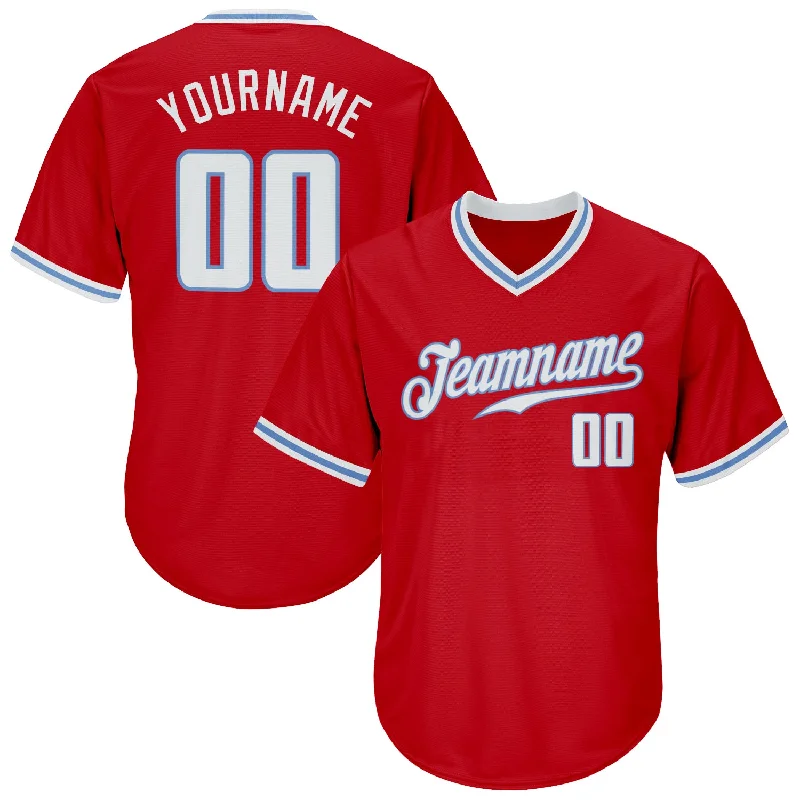 Baseball Jersey For Custom Branding-Custom Red White-Light Blue Authentic Throwback Rib-Knit Baseball Jersey Shirt