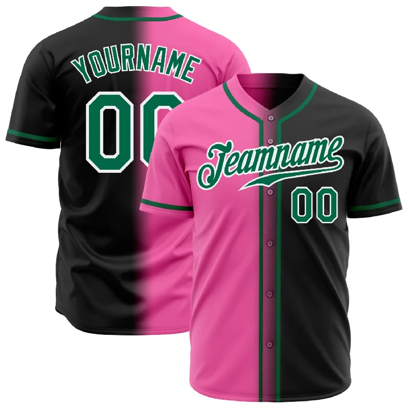 Baseball Jersey For School Spirit-Custom Black Kelly Green Pink-White Authentic Gradient Fashion Baseball Jersey