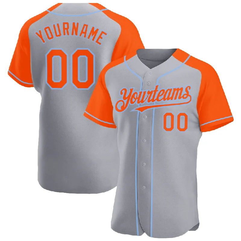 Baseball Jersey For Special Promotion-Custom Gray Orange-Light Blue Authentic Raglan Sleeves Baseball Jersey