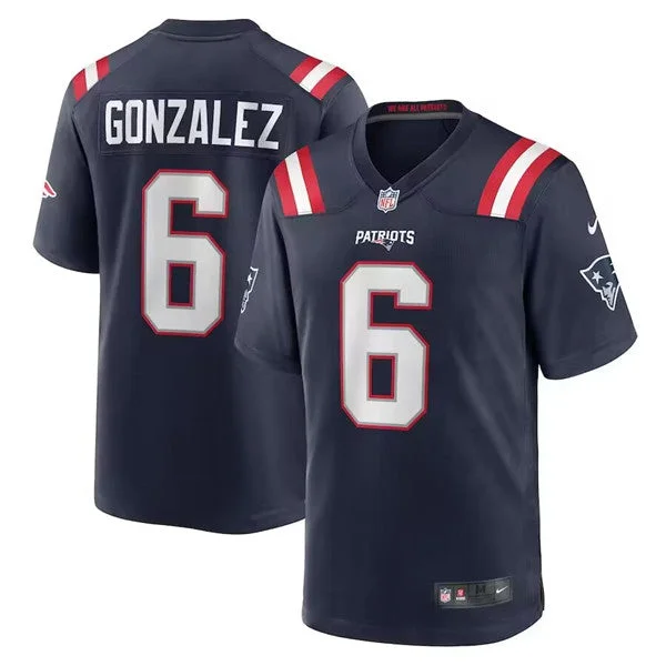 Football Jersey With Special Embellishments-Men's New England Patriots #6 Christian Gonzalez Navy Football Stitched Game Jersey