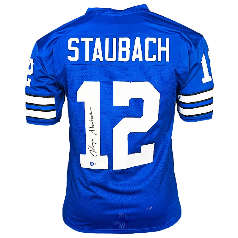 Rugby Jersey For Custom Branding-Roger Staubach Signed Dallas Royal Blue Football Jersey (Beckett)