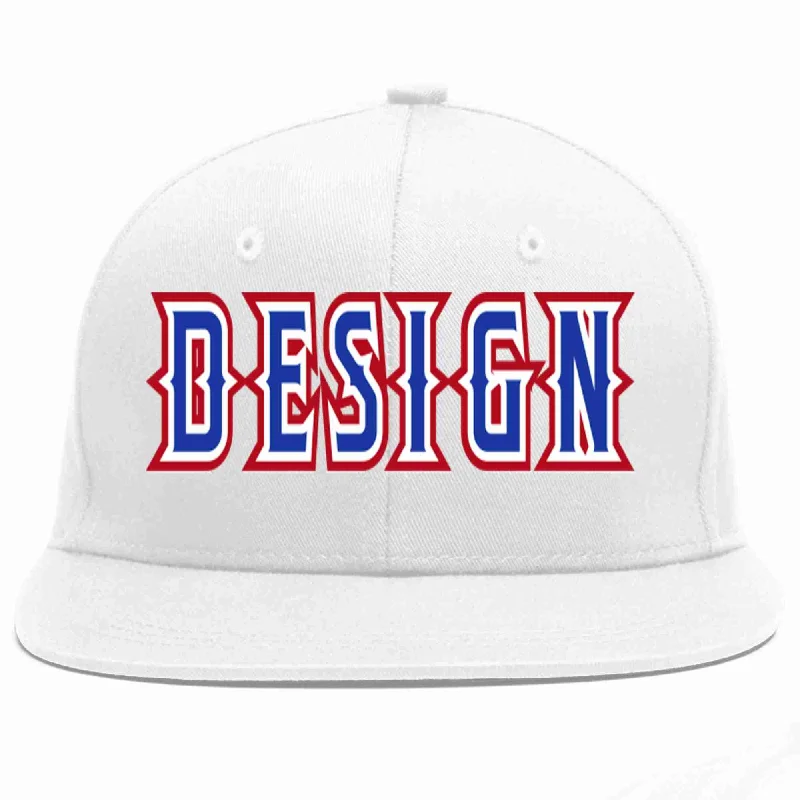 Custom Baseball Cap For College-Custom White Royal-White Flat Eaves Sport Baseball Cap Design for Men/Women/Youth