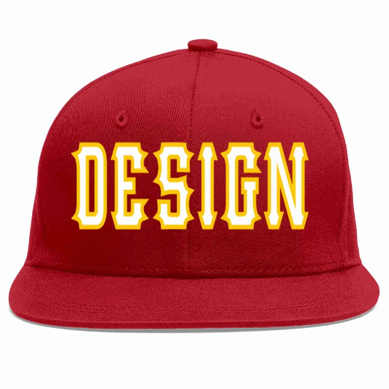 Baseball Cap With Custom Fit-Custom Red White-Gold Flat Eaves Sport Baseball Cap Design for Men/Women/Youth