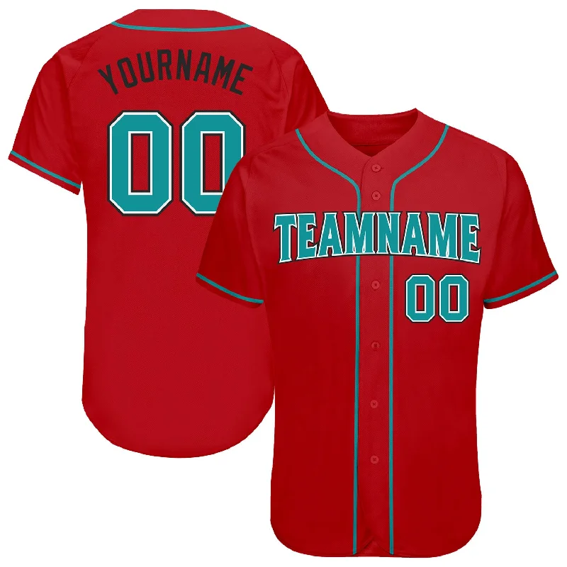 Baseball Jersey With Custom Text-Custom Red Teal-Black Authentic Baseball Jersey